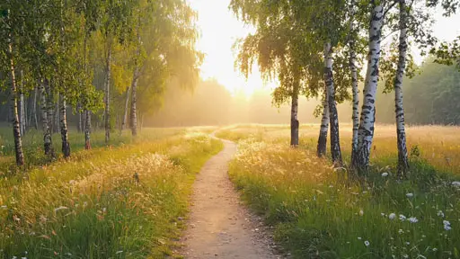 Ruhiger Naturweg im warmen Licht als Symbol für verschiedene Bestattungsarten.