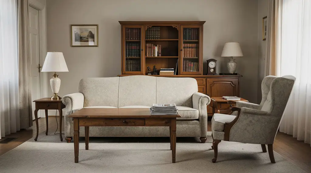 Ruhiger Wohnraum als Symbol für einen Todesfall zu Hause und die ersten Schritte für Angehörige